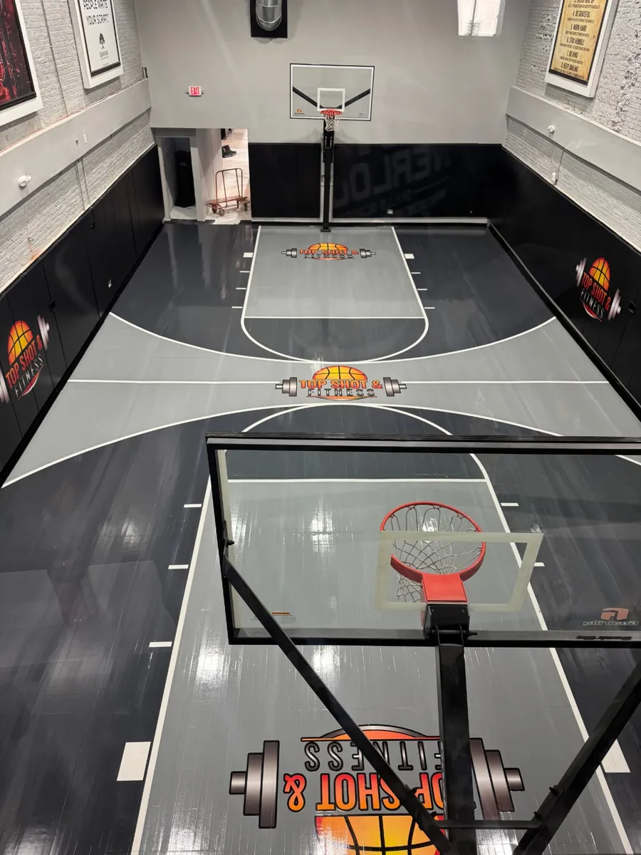 Looking down the court past the near hoop